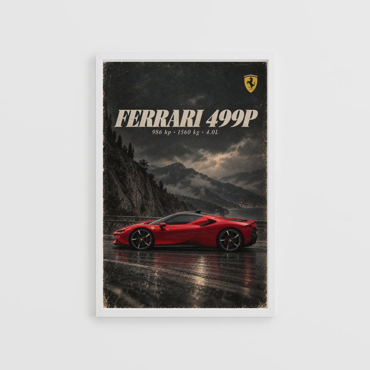 Vintage Ferrari 499P Print, Red Supercar Wall Art