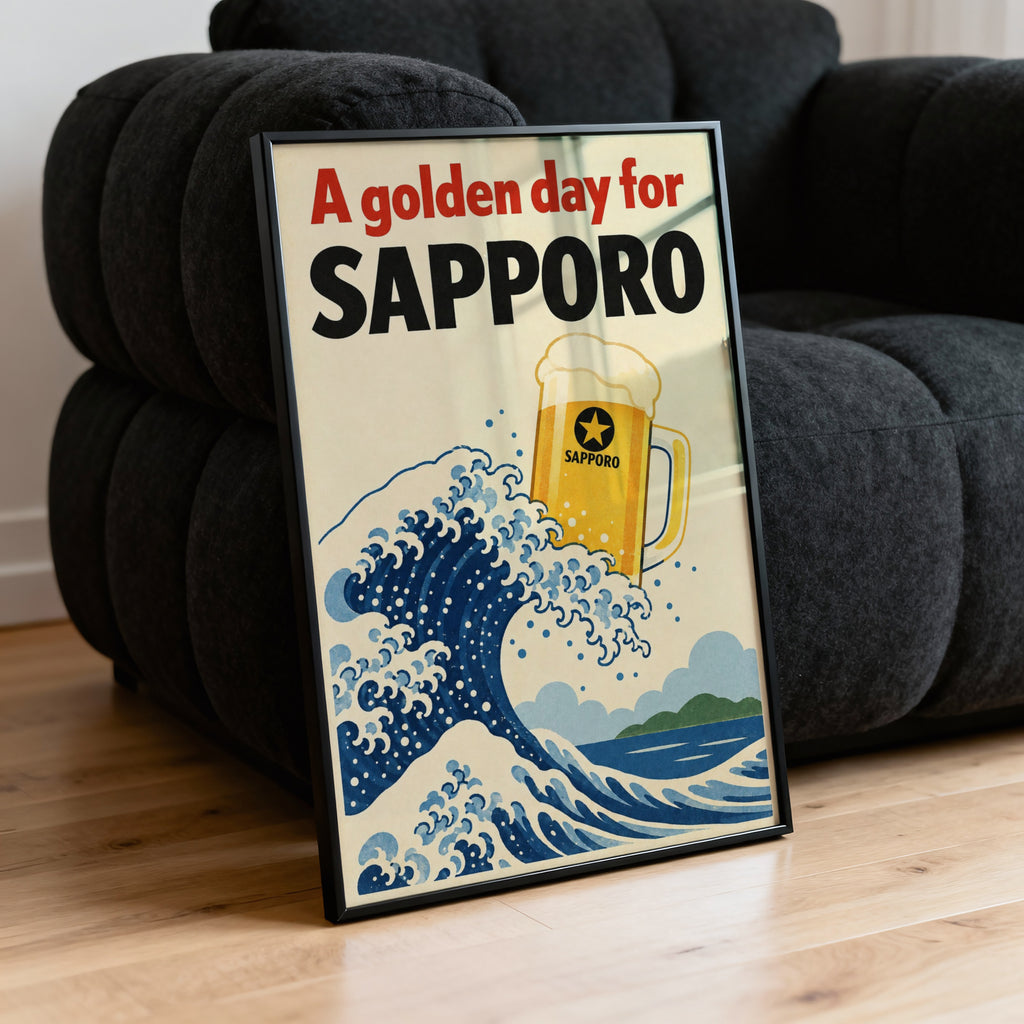 Vintage Sapporo Beer Print, Japanese Wave Poster