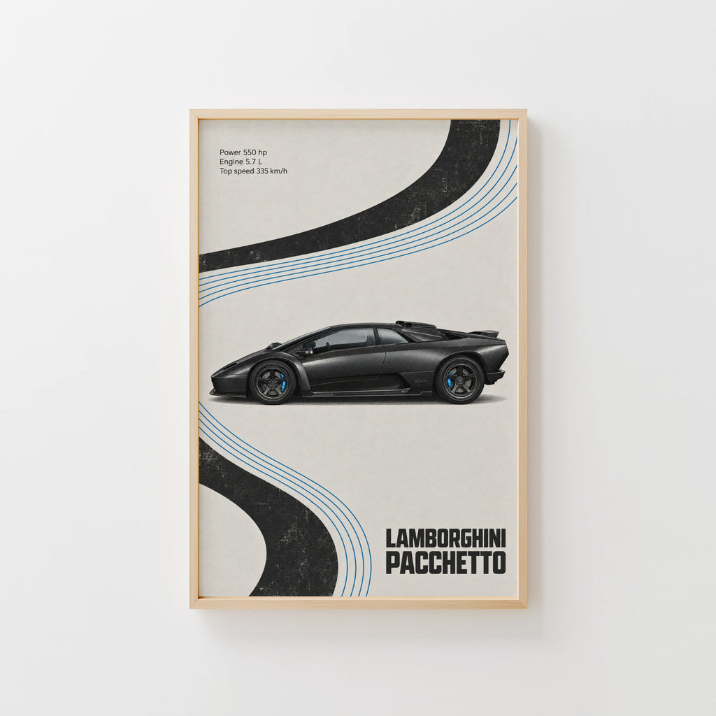 Vintage Lamborghini Pacchetto Print, Supercar Wall