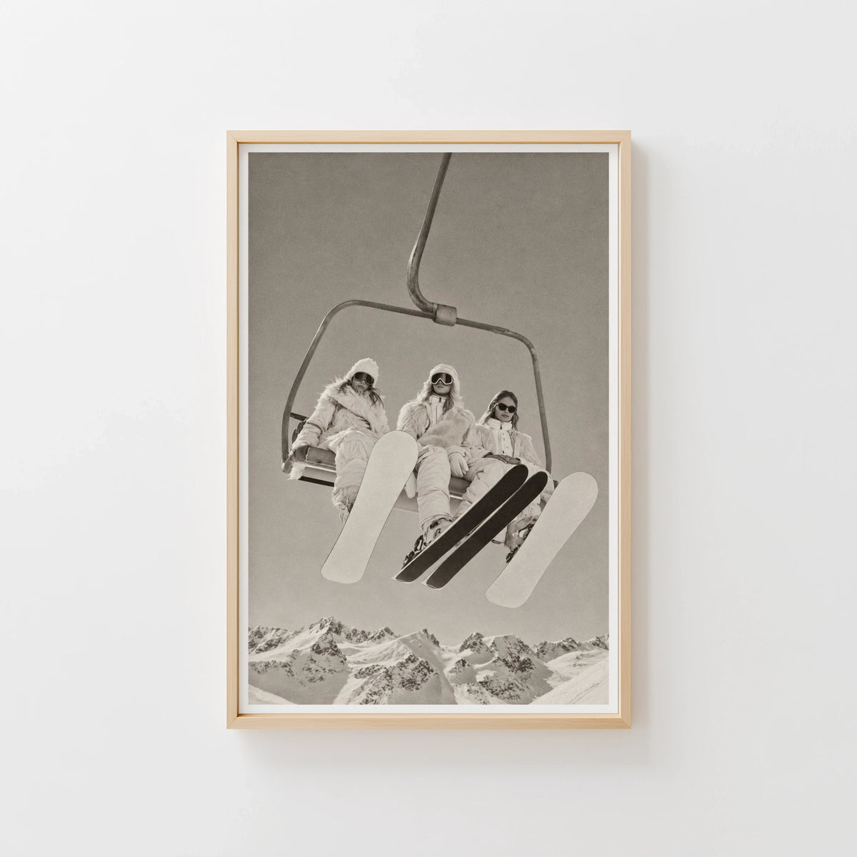 Vintage Ski Lift Girls Print, Winter Mountain Poster