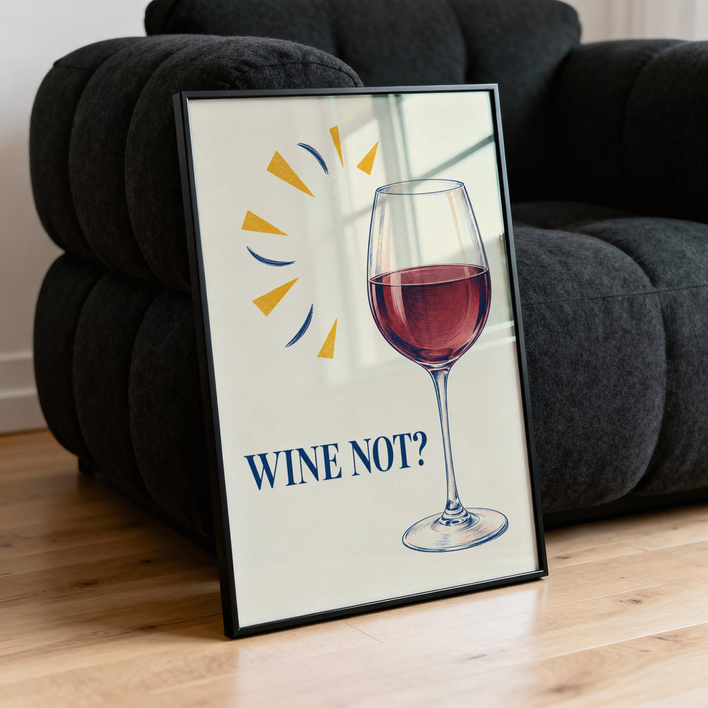 Vintage Wine Print Poster, Red Wine Glass Wall Art