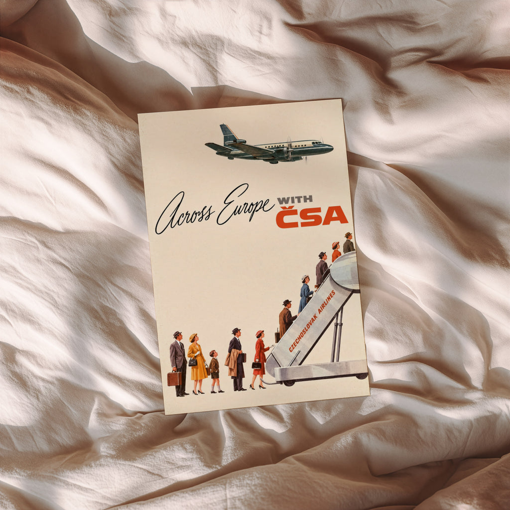 Vintage Czechoslovak Airlines Poster, Retro Travel Wall Art