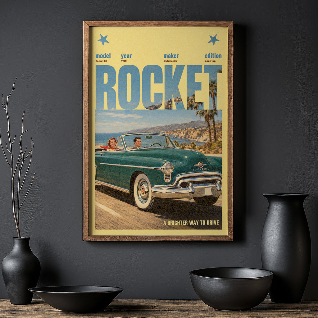 Vintage Oldsmobile Rocket 88 Poster, Car Wall Art Print