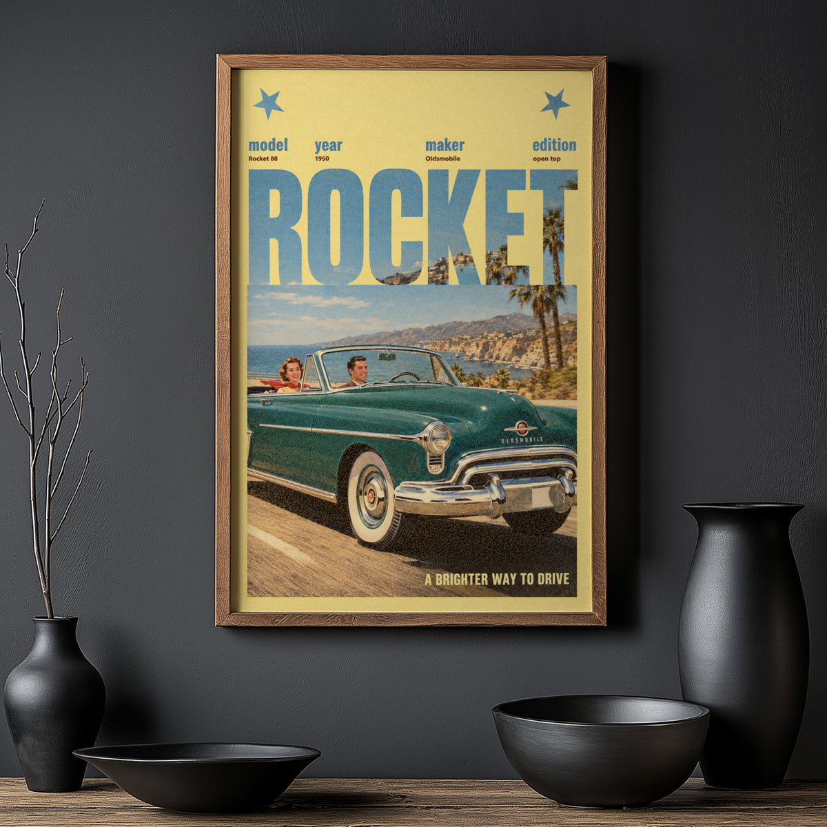 Vintage Oldsmobile Rocket 88 Poster, Car Wall Art Print