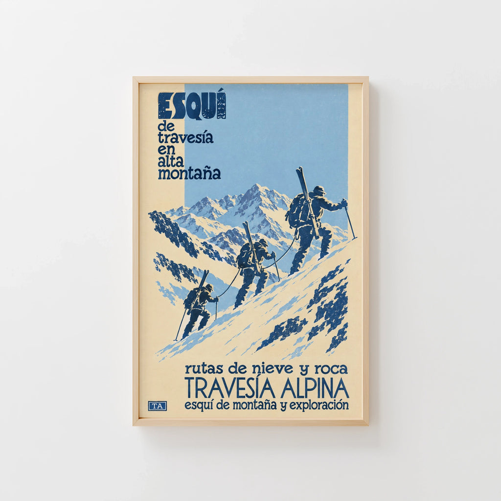 Vintage Ski Touring Alpine Print, Mountain Climbing Poster
