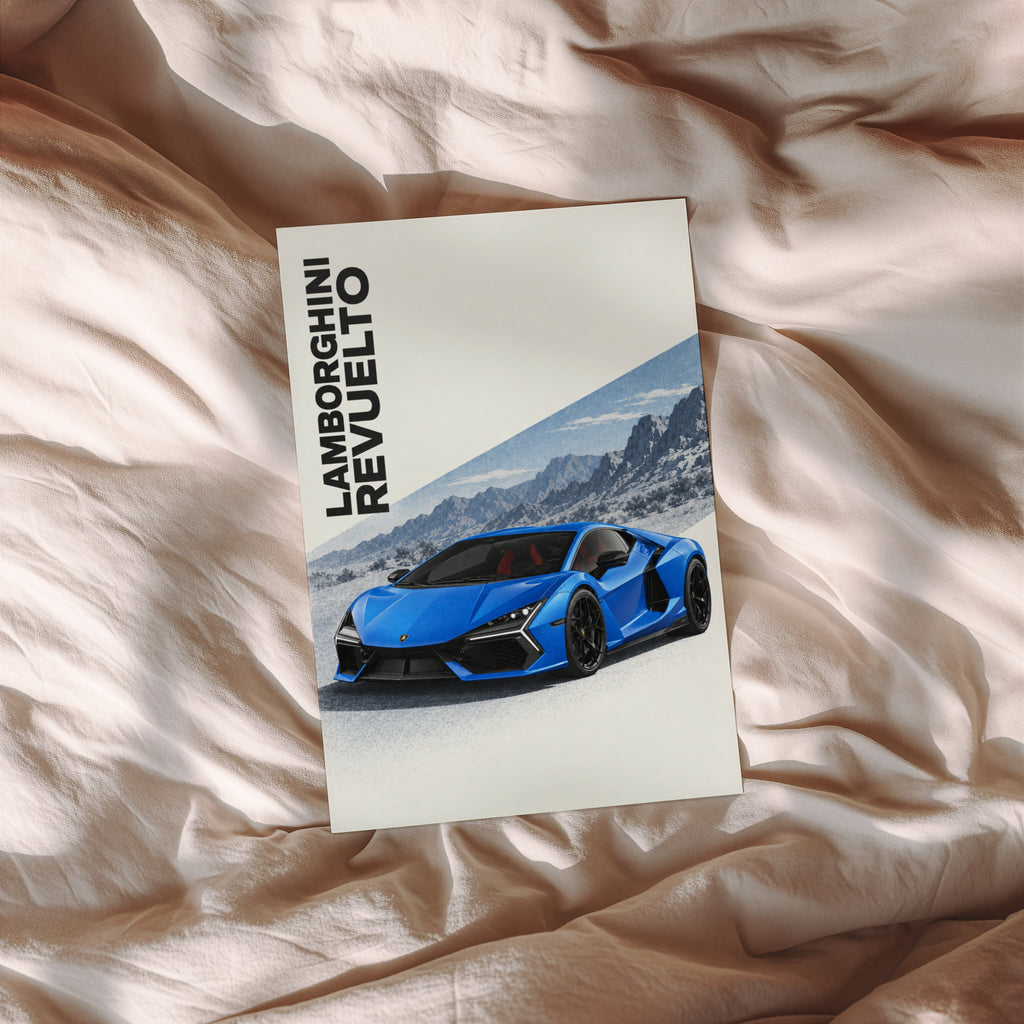 Vintage Lamborghini Revuelto Print, Blue Supercar