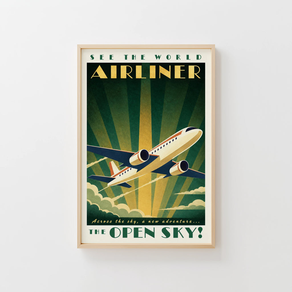 Vintage Airliner Poster, Art Deco Wall Art, Aviation Print