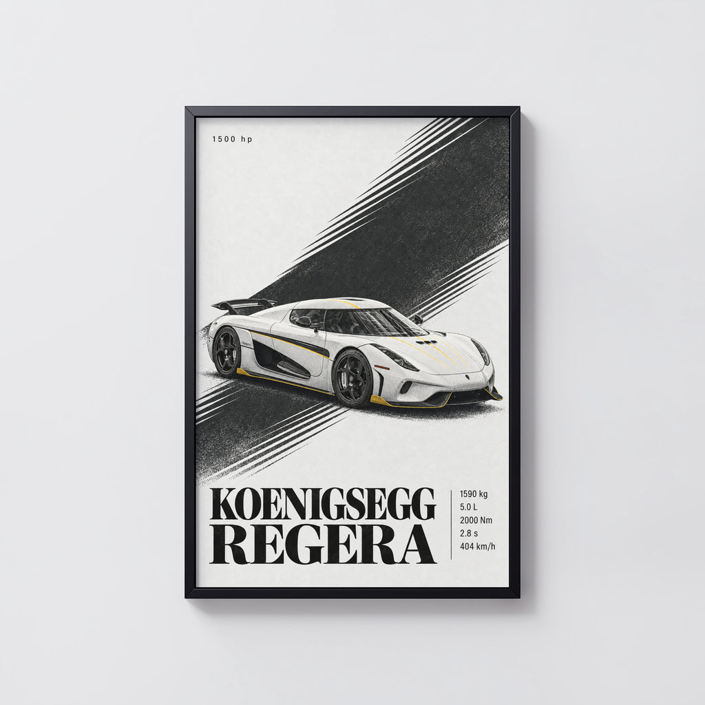 Vintage Koenigsegg Regera Print, Hypercar Wall Art