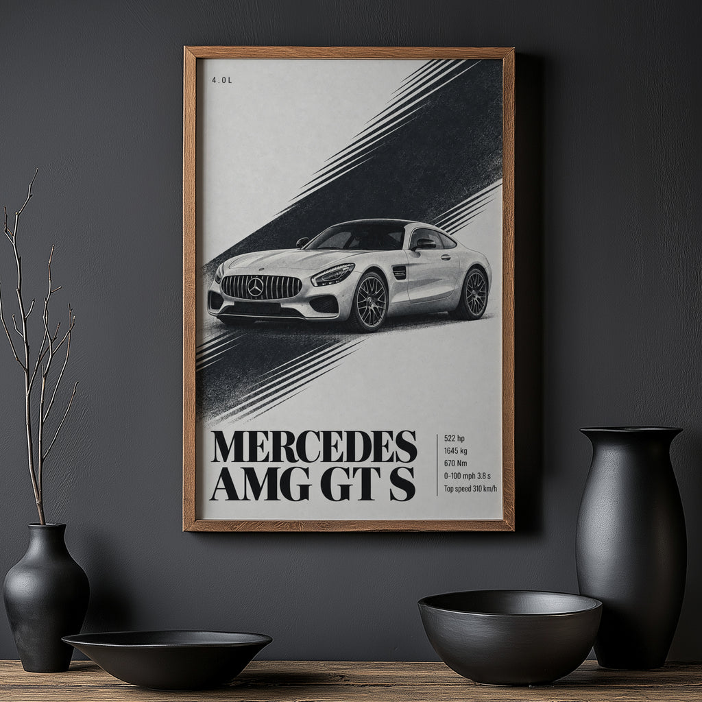 Vintage Mercedes AMG GT S Print, Car Wall Art
