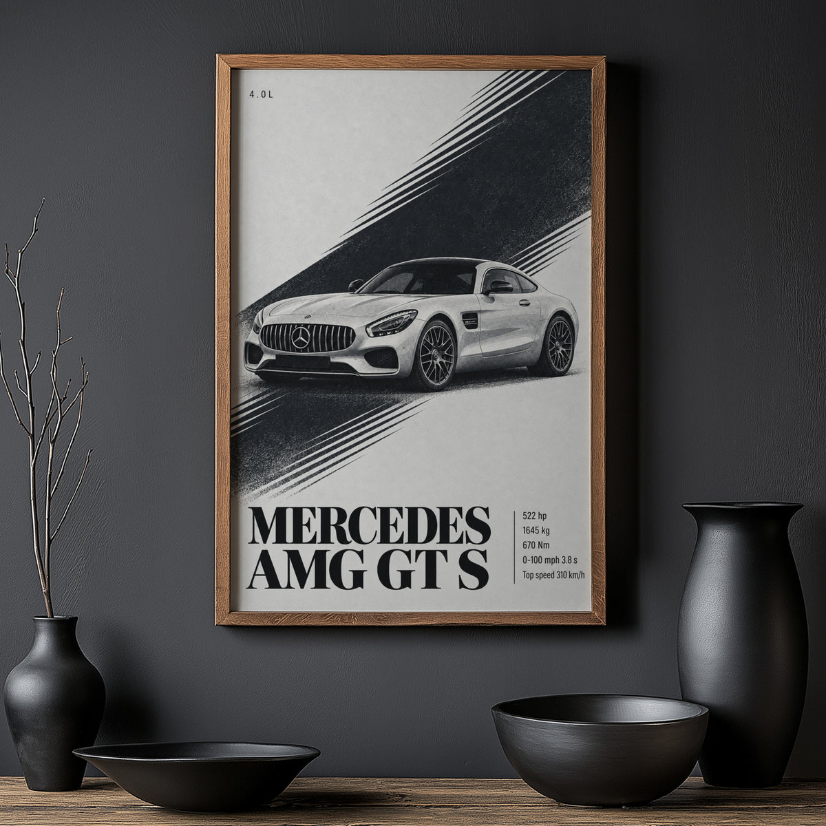 Vintage Mercedes AMG GT S Print, Car Wall Art