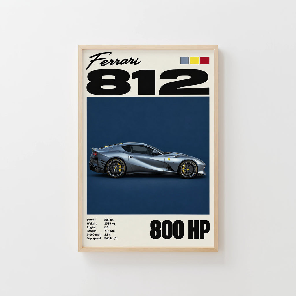 Vintage Ferrari 812 Print, Car Wall Art