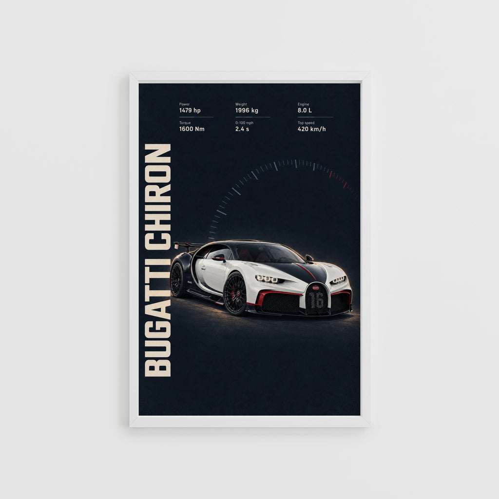 Vintage Bugatti Chiron Print, Supercar Wall Art