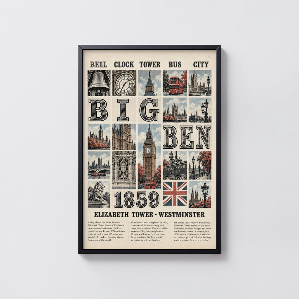 Vintage Big Ben Poster, London Wall Art, Westminster Print