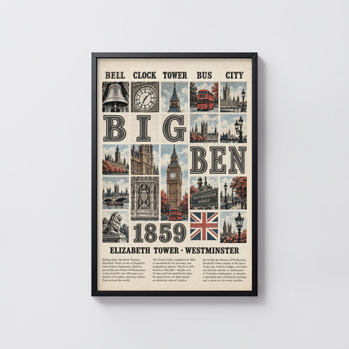 Vintage Big Ben Poster, London Wall Art, Westminster Print