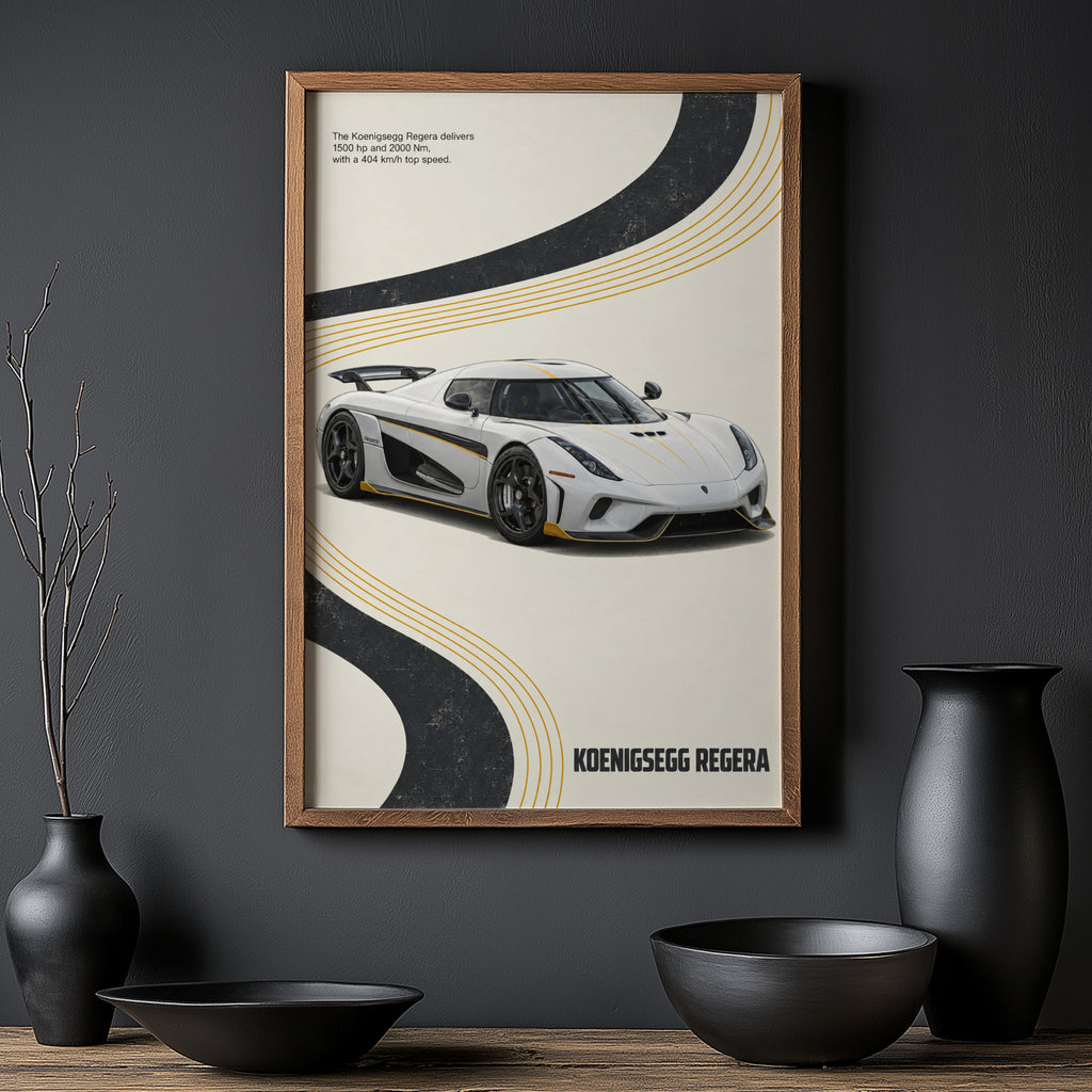 Vintage Koenigsegg Regera Print, Hypercar Wall Art