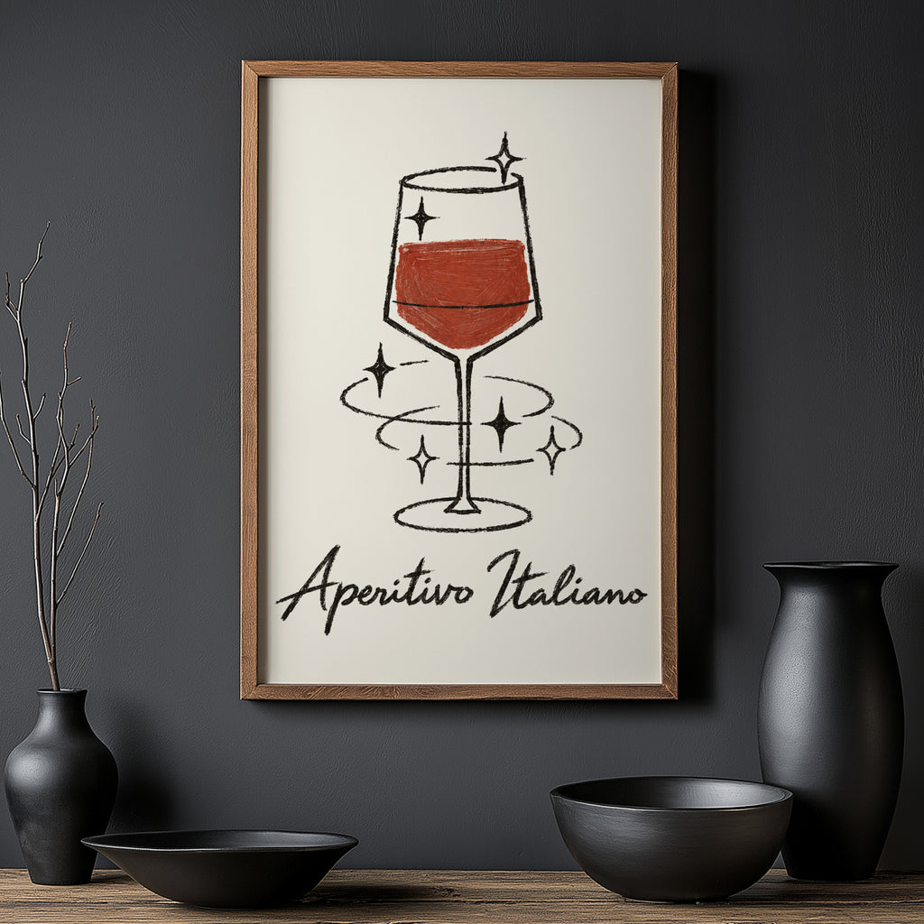 Vintage Aperitivo Italiano Print Poster, Red Wine Glass