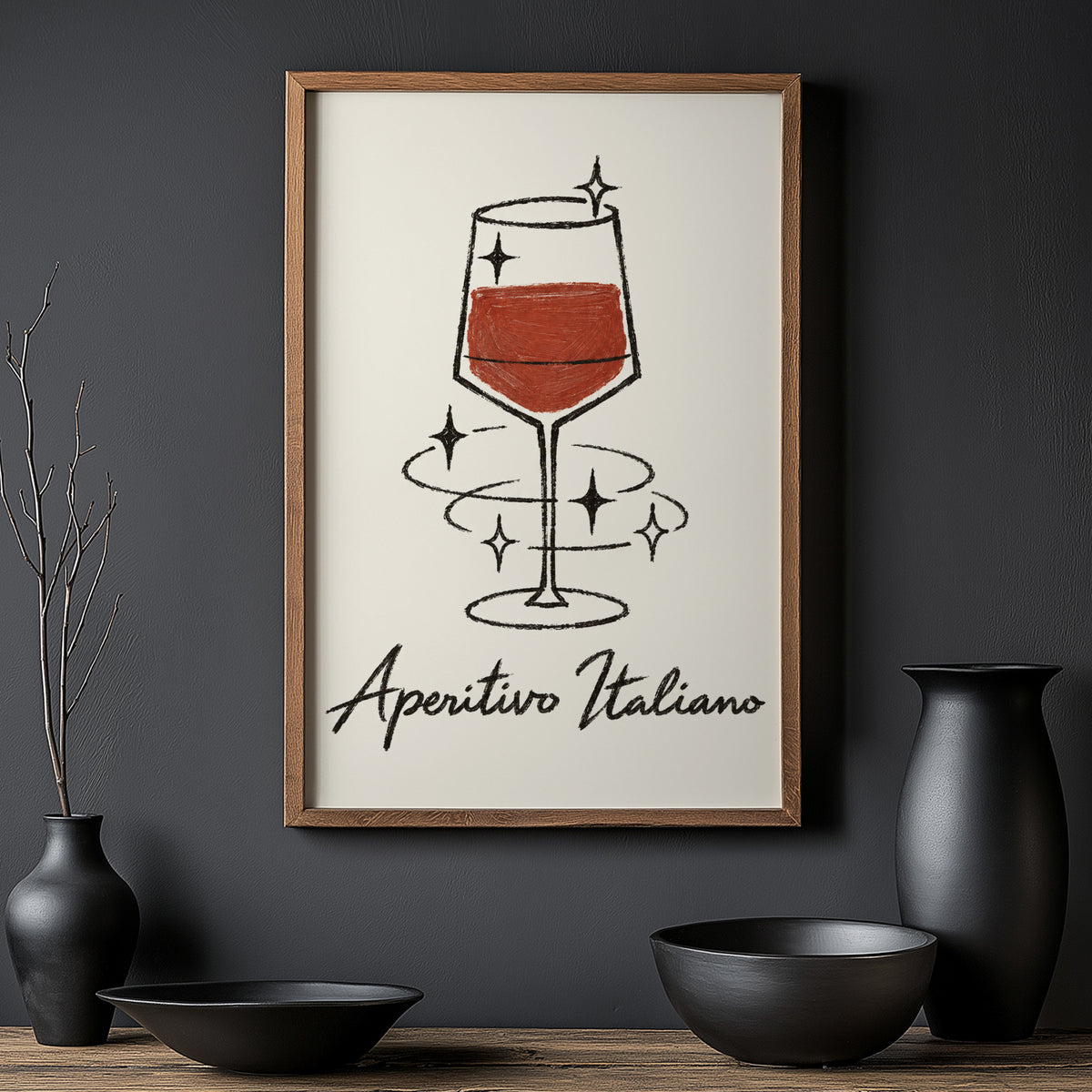 Vintage Aperitivo Italiano Print Poster, Red Wine Glass