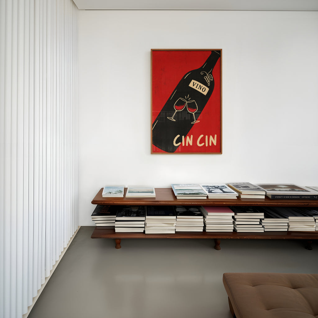 Vintage Cin Cin Wine Print Poster, Red Kitchen Art