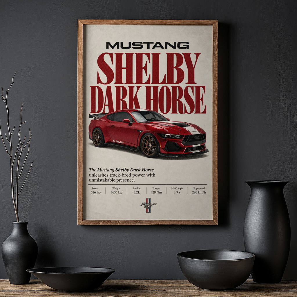 Vintage Mustang Shelby Dark Horse Print, Car Art