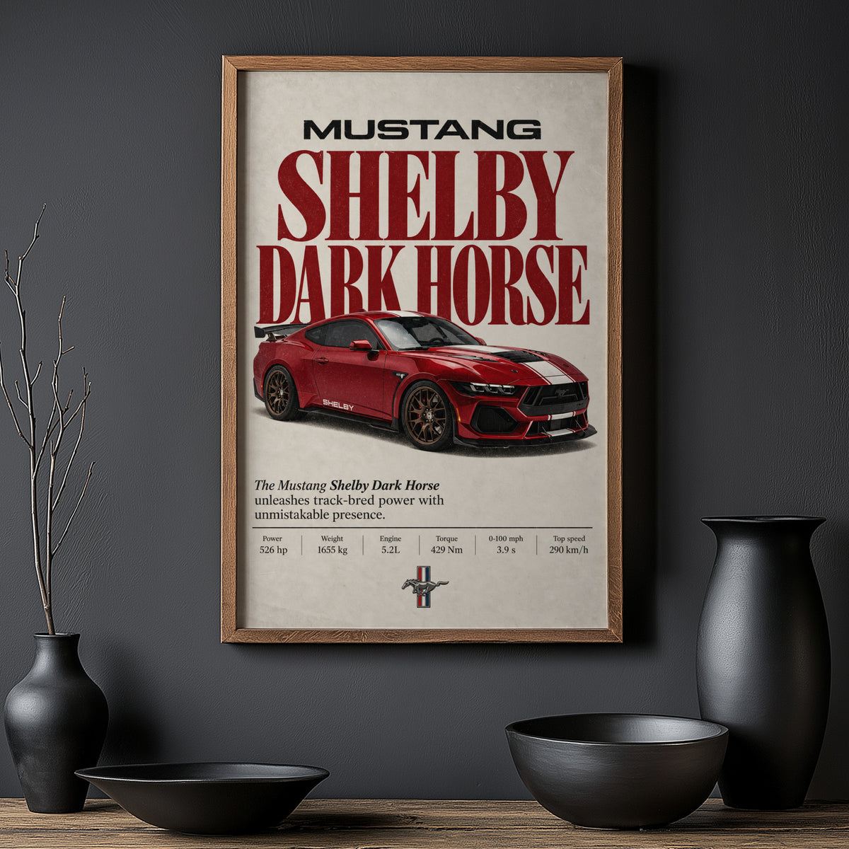 Vintage Mustang Shelby Dark Horse Print, Car Art