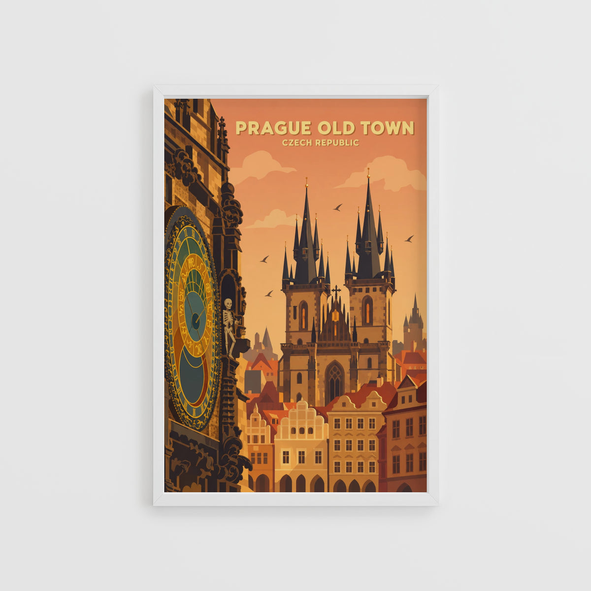 Vintage Prague Old Town Poster, Czech Republic Wall Art