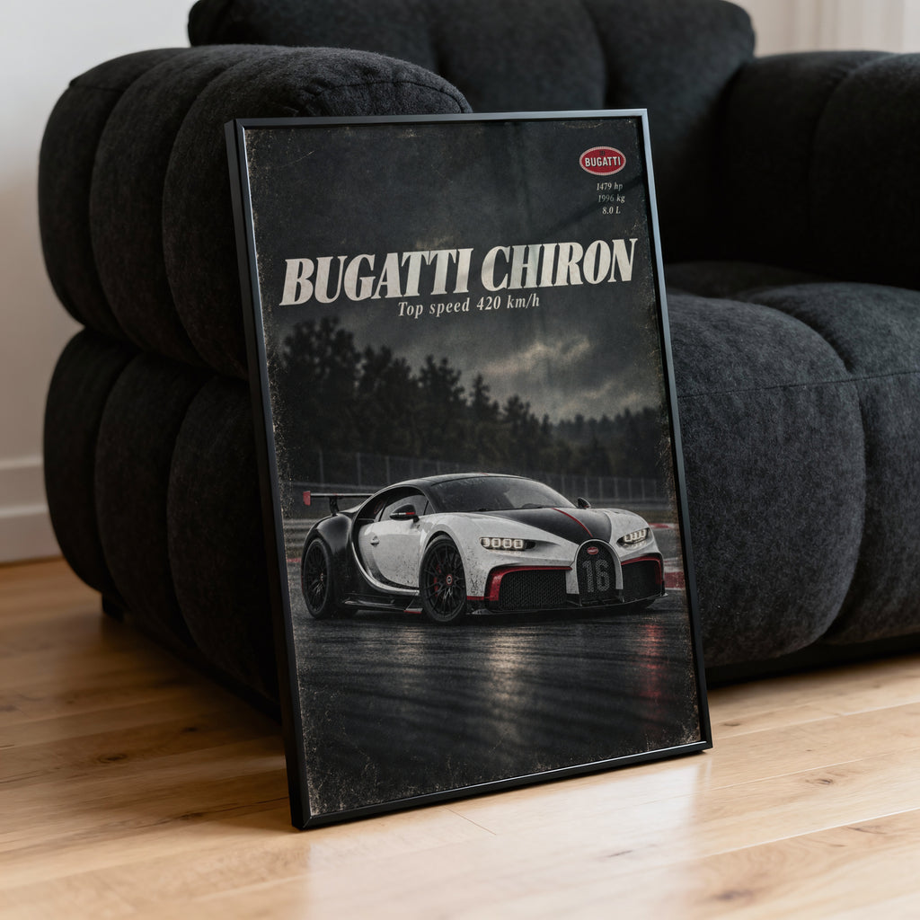 Vintage Bugatti Chiron Print, Supercar Wall Art