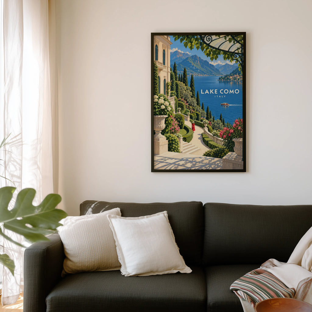 Vintage Lake Como Italy Poster, Villa Garden Wall Art, Print