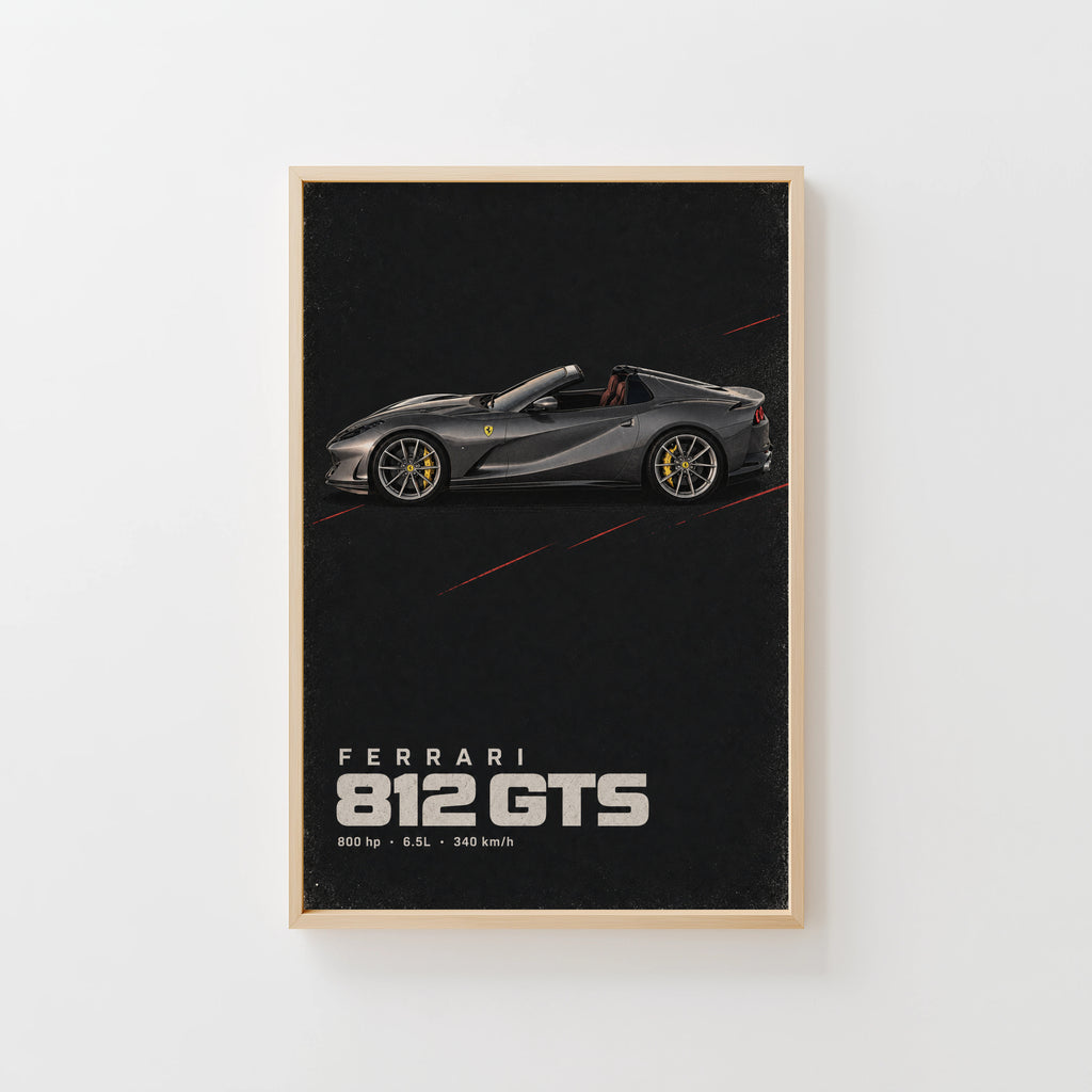 Vintage Ferrari 812 GTS Print, Supercar Wall Art
