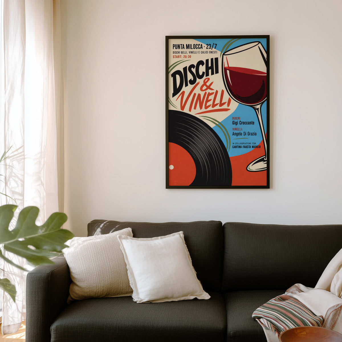 Vintage Wine & Vinyl Record Print Poster, Bar Wall Art