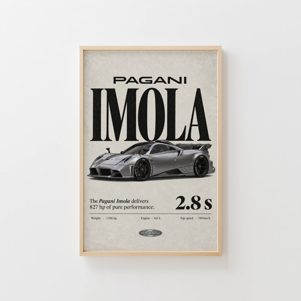 Vintage Pagani Imola Print, Supercar Wall Art