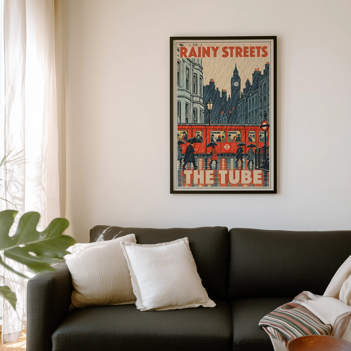 Vintage London Tube Poster, Rainy Streets Wall Art Print
