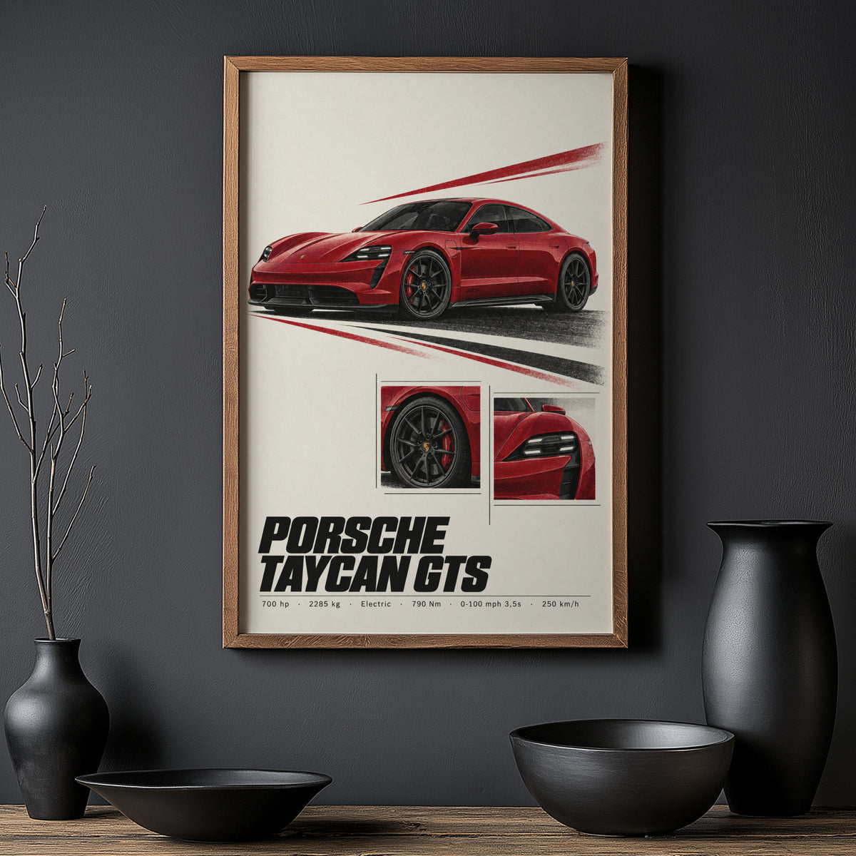 Vintage Porsche Taycan GTS Print, Car Poster, Wall Art
