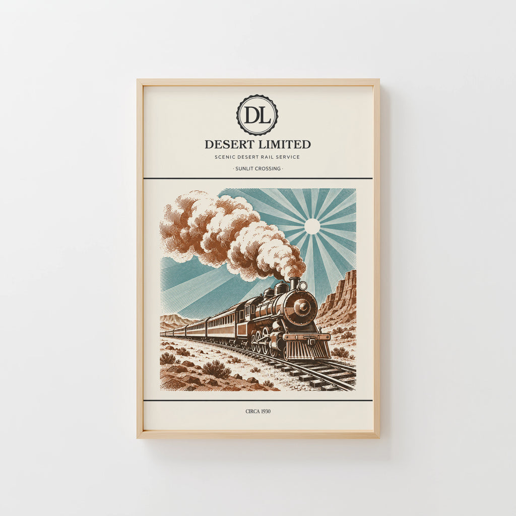 Vintage Steam Train Print Poster, Desert Rail Wall Art