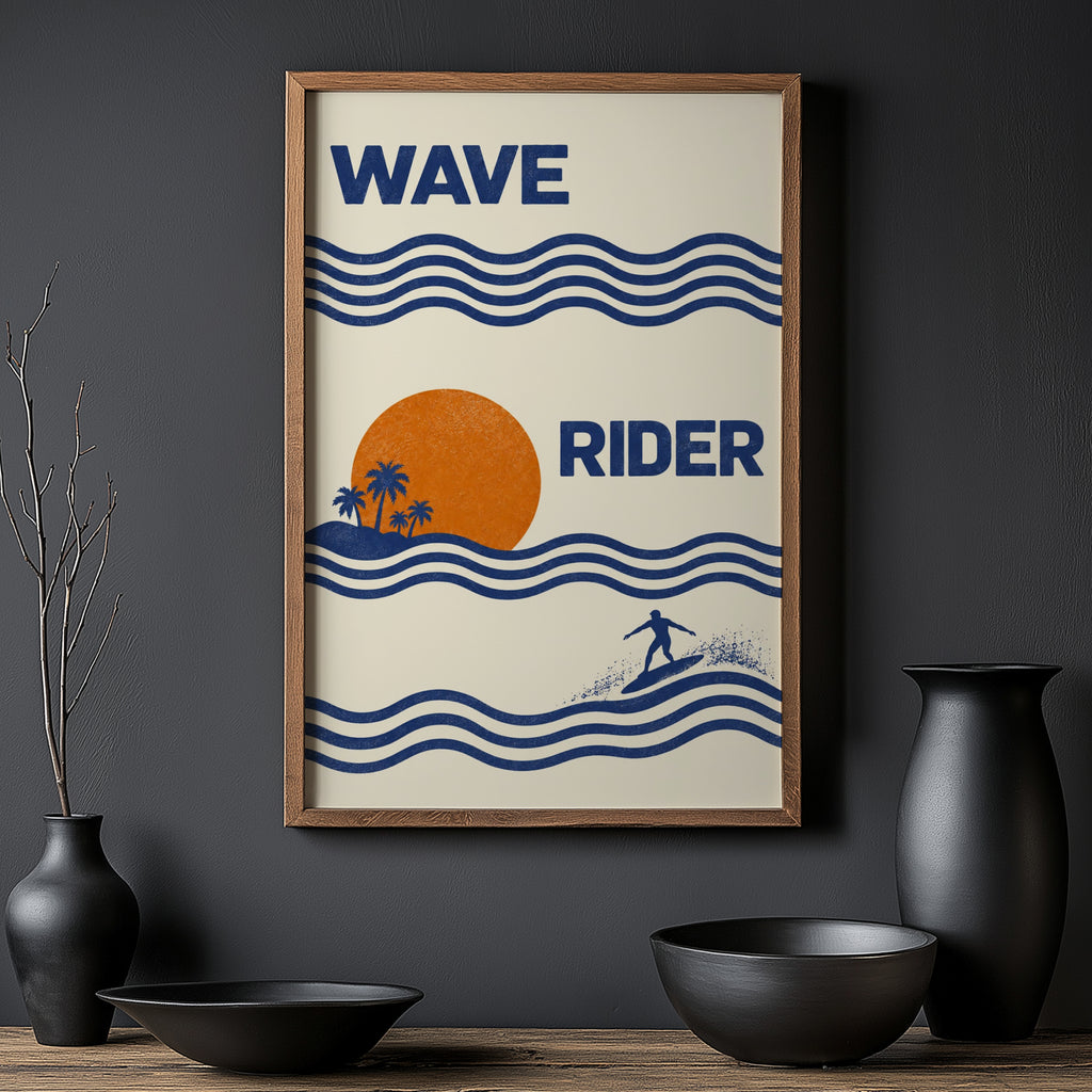 Vintage Wave Rider Surf Print and Poster, Retro Beach