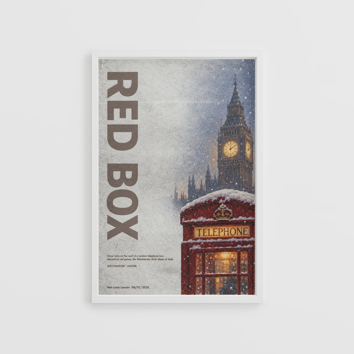 Vintage London Red Telephone Box Poster, Winter Print