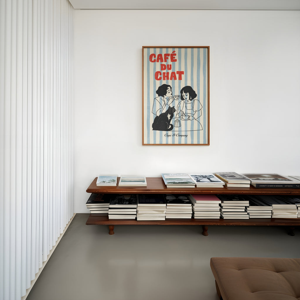 Vintage Coffee Print and Poster, Black Cat Cafe Art