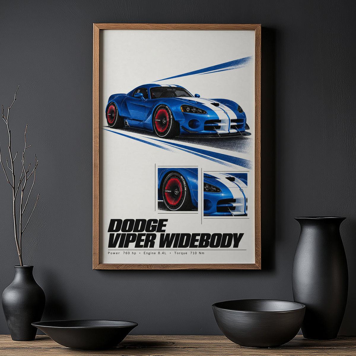 Vintage Dodge Viper Widebody Print, Car Wall Art
