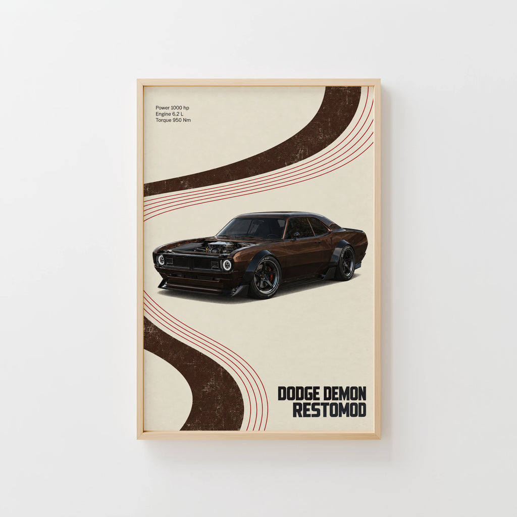 Vintage Dodge Demon Restomod Print and Poster, Car Art