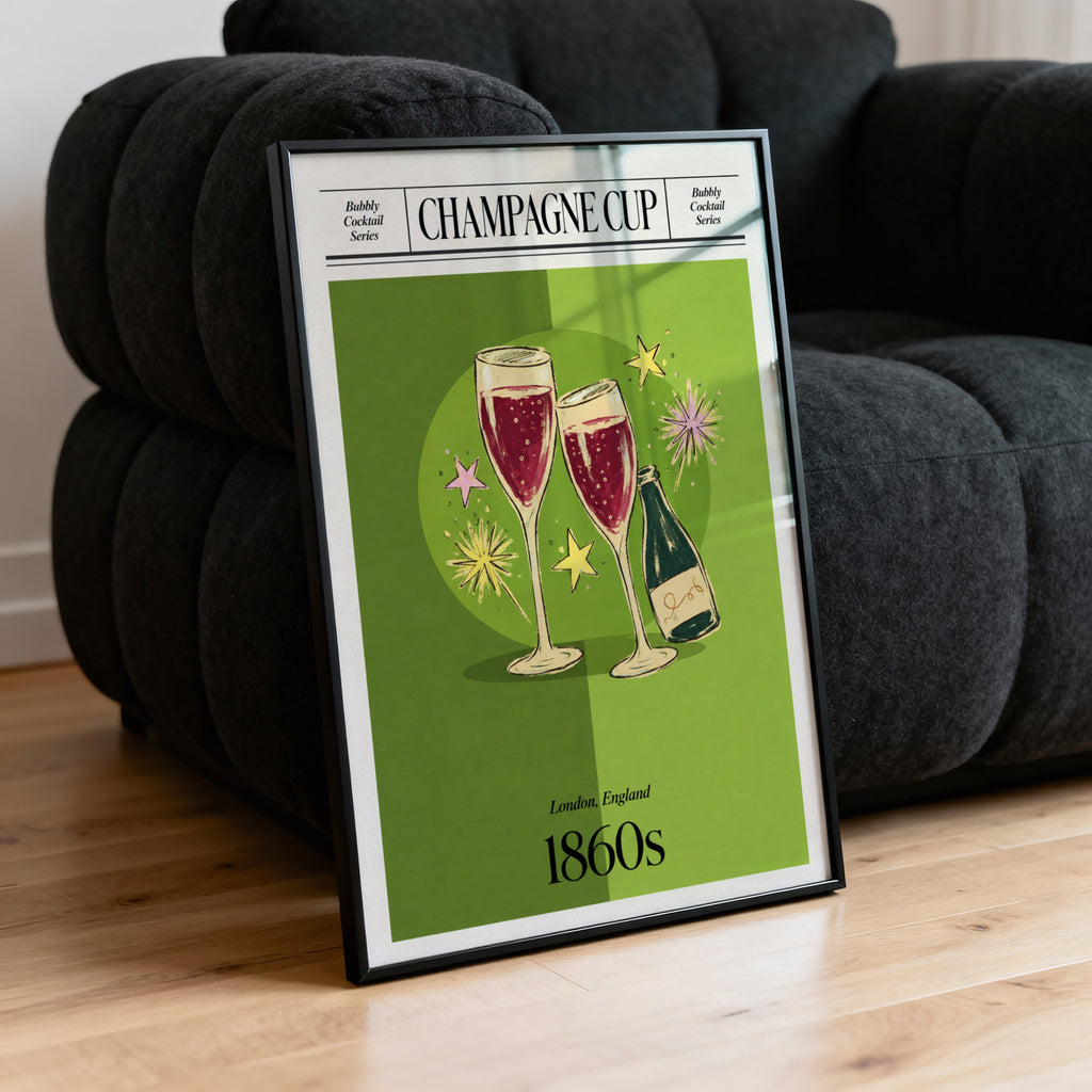 Vintage Champagne Cup Print Poster, Cocktail Wall Art