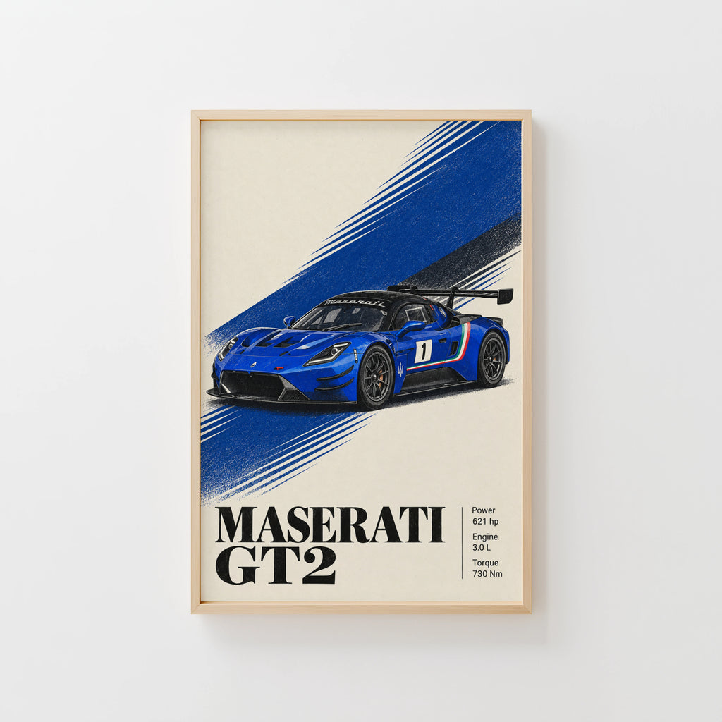 Vintage Maserati GT2 Print, Racing Car Wall Art