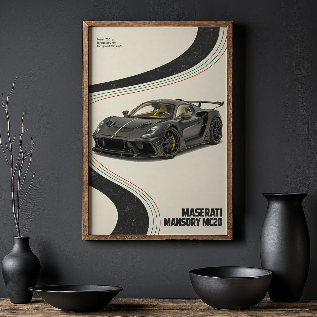 Vintage Maserati MC20 Print, Supercar Wall Art