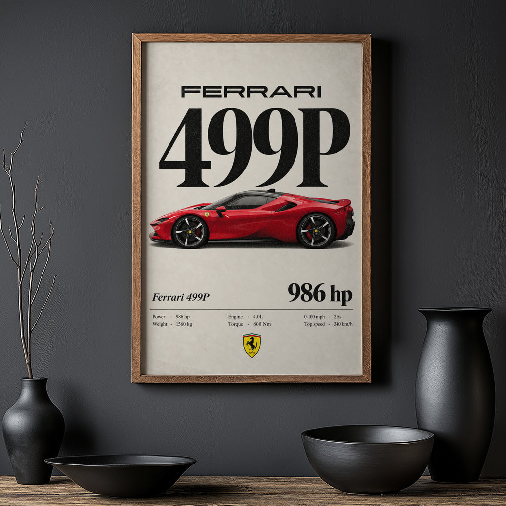 Vintage Ferrari 499P Print, Red Supercar Wall Art