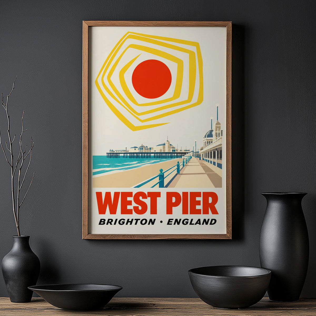 Vintage West Pier Brighton Poster, Seaside Wall Art Print