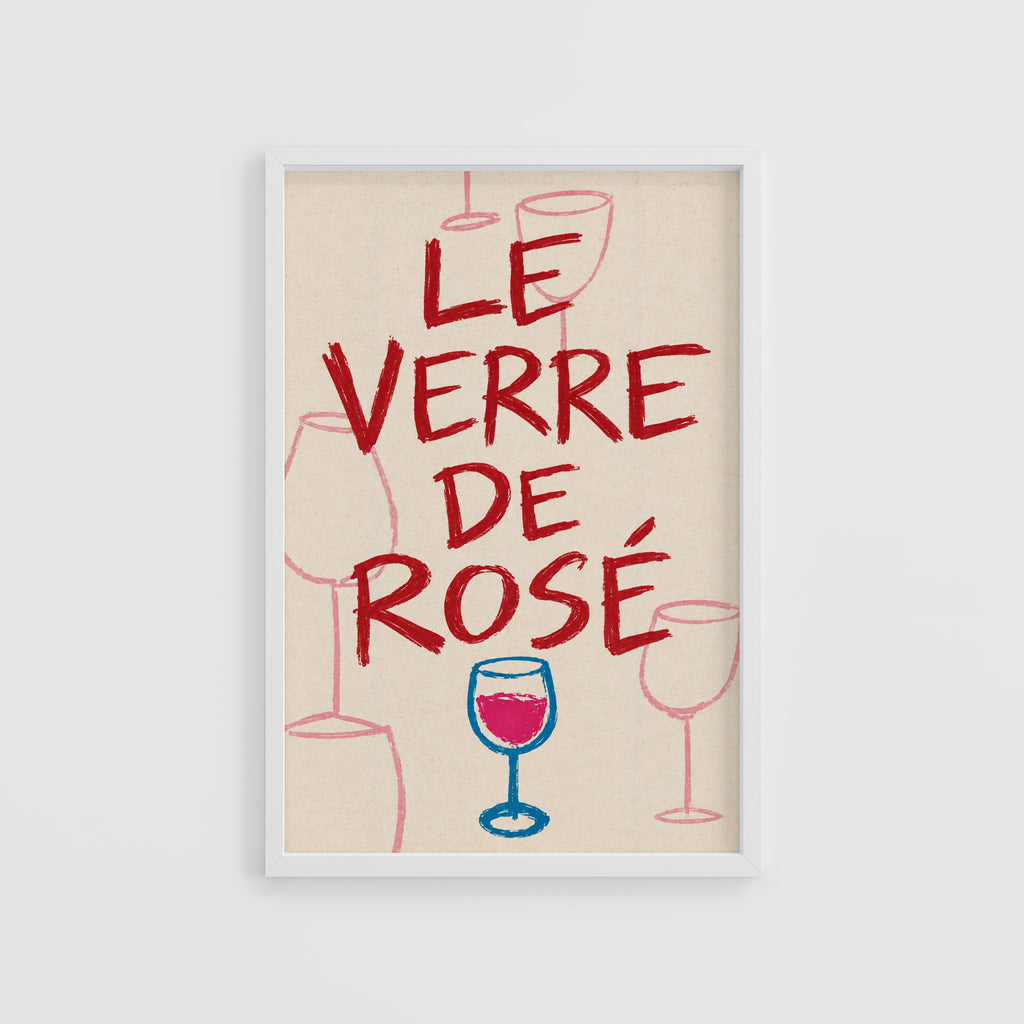 Vintage Le Verre de Rose Print Poster, Wine Wall Art