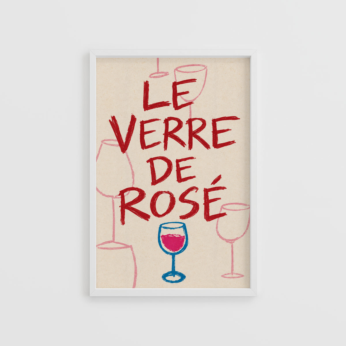 Vintage Le Verre de Rose Print Poster, Wine Wall Art