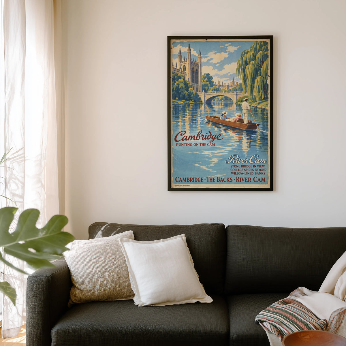 Vintage Cambridge Punting Poster, River Cam Wall Art Print