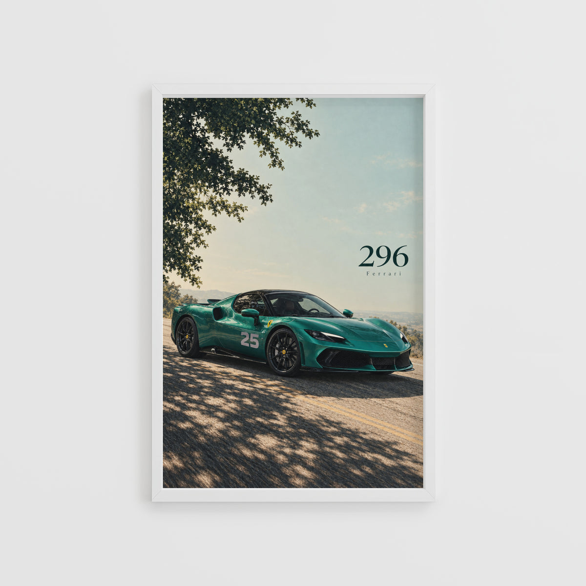 Vintage Ferrari 296 Car Print, Teal Green Wall Art