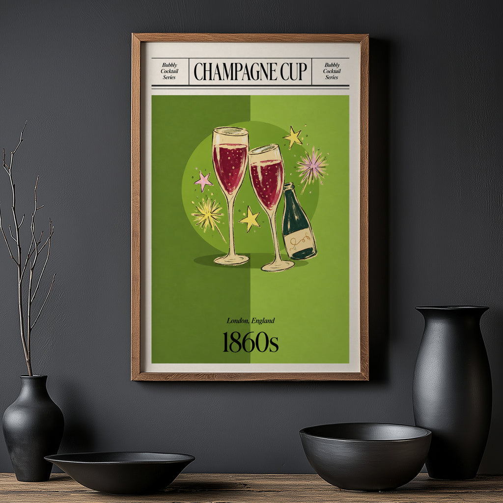 Vintage Champagne Cup Print Poster, Cocktail Wall Art