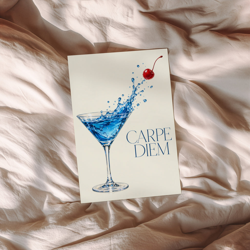 Vintage Cocktail Print Poster, Blue Martini Wall Art