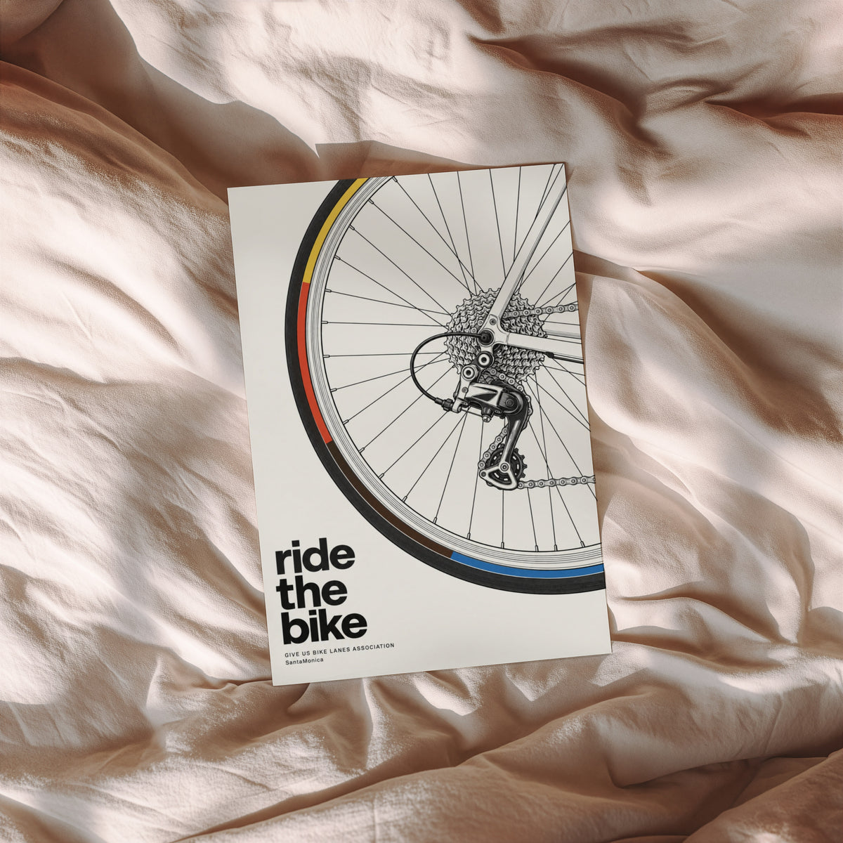 Vintage Cycling Poster, Bike Wheel Wall Art, Bicycle Print